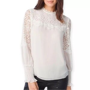 WHBM Elise Lace Yoke Blouse in Ecru